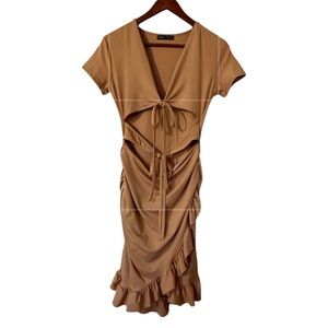 SHEIN Tan Ruffle Dress with Tie Accents – Small
